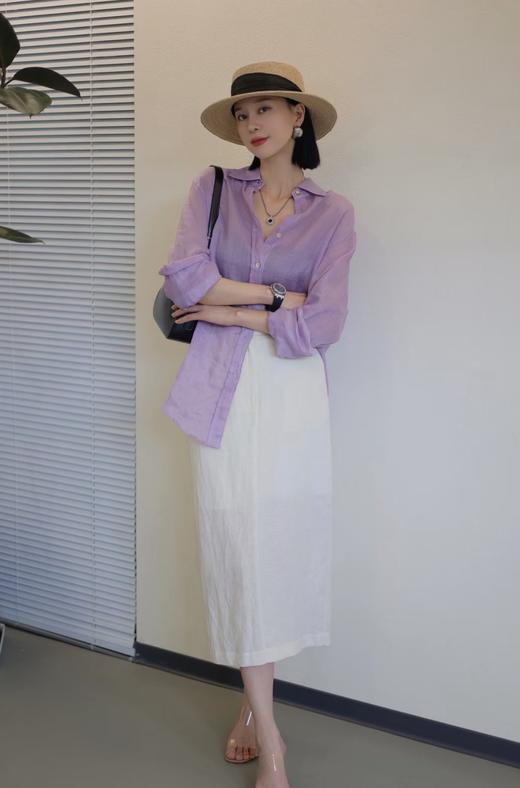 治愈贵妇紫老钱风棉麻衬衫防晒衫 商品图1