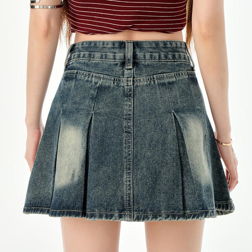 罗蒙女士夏季牛仔短裙休闲通勤高腰收腹显瘦A字裙修饰腿型女裙子 商品图5