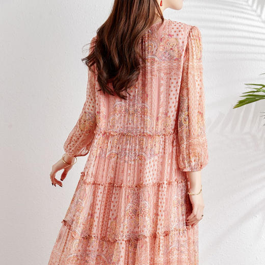 YYY-98863粉丝温柔桑蚕丝高端品牌女装2025夏季新款收腰显瘦真丝印花裙子潮 商品图3