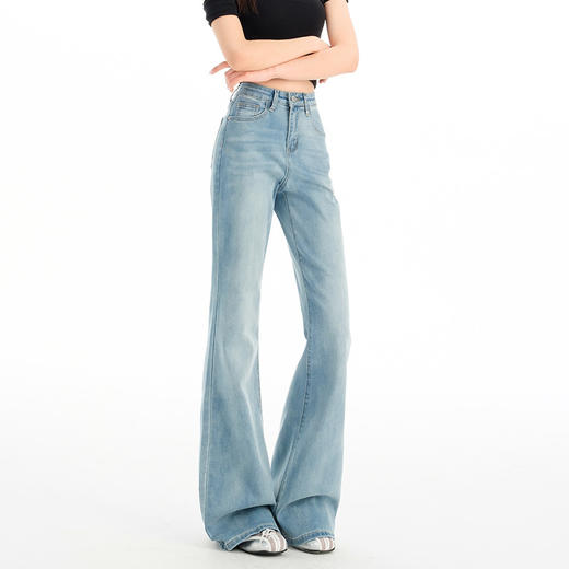 罗蒙女士高腰微喇牛仔裤夏季宽松显瘦梨型身材直筒长裤休闲时尚百搭女裤 商品图2