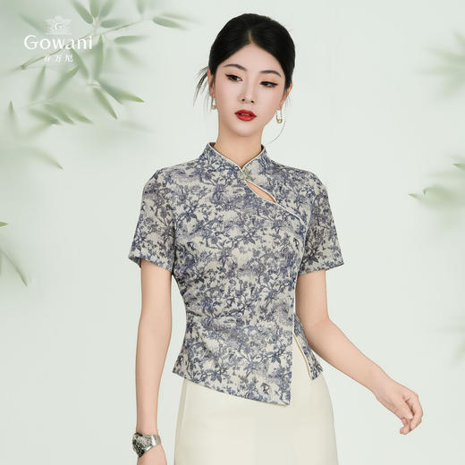 乔万尼新品2025水墨风旗袍领不规则设计新中式上衣ED2C558 商品图2