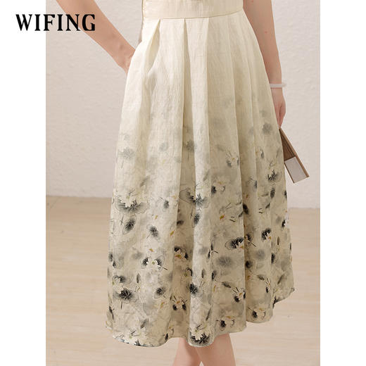 未风杏色国风连衣裙女2025新款夏季气质收腰针织拼接长款短袖裙子 商品图1