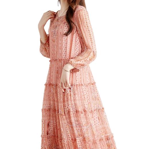 YYY-98863粉丝温柔桑蚕丝高端品牌女装2025夏季新款收腰显瘦真丝印花裙子潮 商品图4