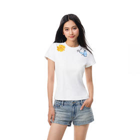 FDR官方店 花朵与蝴蝶印花短袖t恤女夏季辣妹潮牌修身体恤上衣