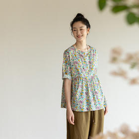 牧衣游原创 小碎花纯棉套头衫轻薄慵懒随性设计感文艺上衣 知云意