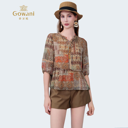 乔万尼2025新品波西米亚风木耳边领100%真丝衬衫上衣ED2C441 商品图1