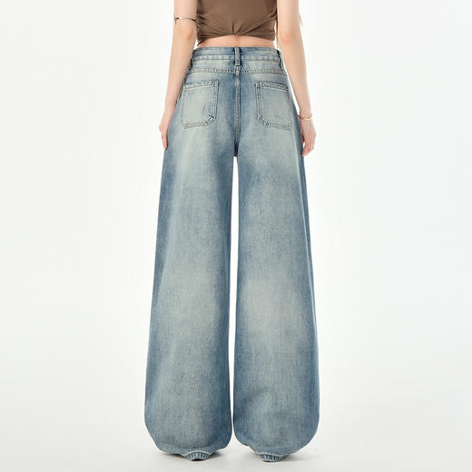 罗蒙女士高腰百搭阔腿牛仔裤女春夏浅蓝复古宽松显瘦时尚百搭直筒裤子 商品图2