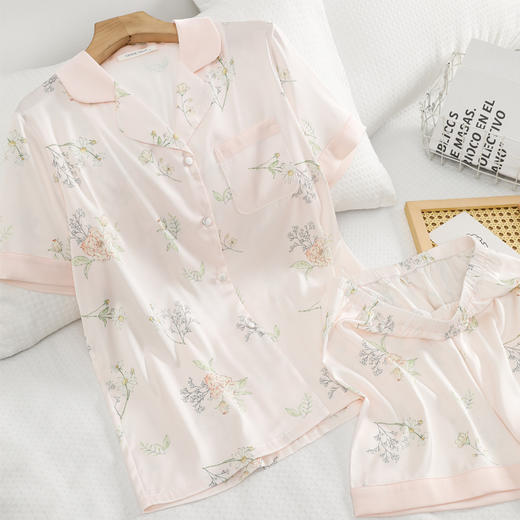 「自」洛诗琳维密定制春夏薄款印花冰丝短袖短裤两件套时尚休闲可外穿家居服套装女99800 商品图3