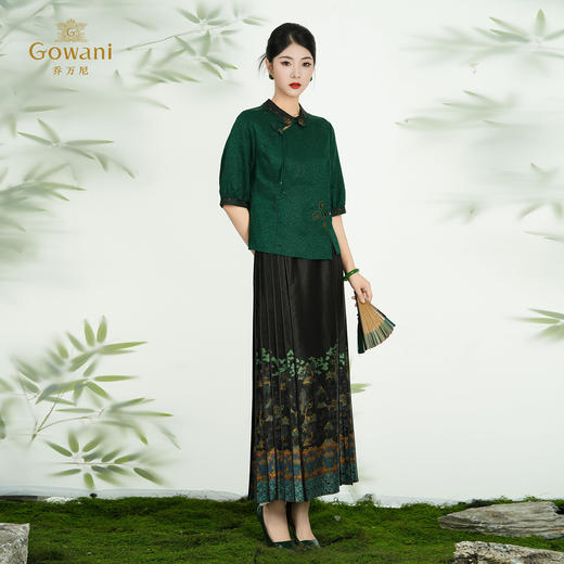 【松绿色】【香云纱】乔万尼新品2025新中式上衣刺绣真丝小衫ED2C503 商品图1