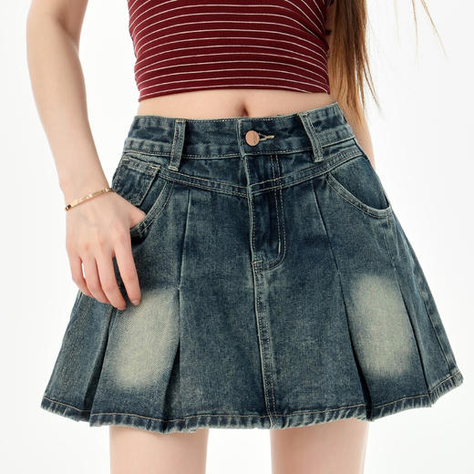 罗蒙女士夏季牛仔短裙休闲通勤高腰收腹显瘦A字裙修饰腿型女裙子 商品图4