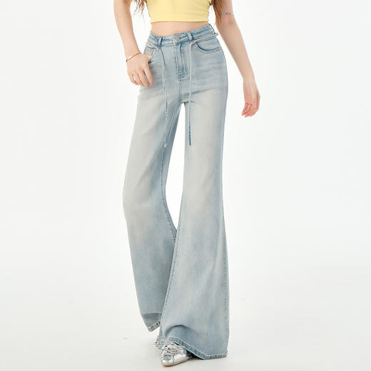 罗蒙女士微喇牛仔裤高腰修身显瘦长裤九分裤休闲时尚百搭女裤子 商品图1