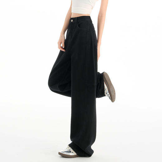 罗蒙四季款女士牛仔裤高腰宽松显瘦休闲通勤长裤舒适直筒阔腿裤 商品图1