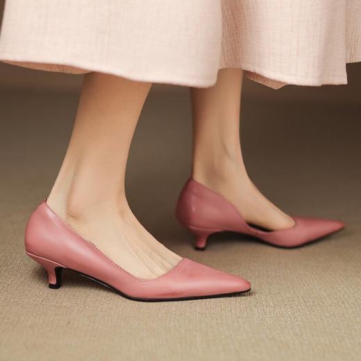 【预售5天】绝美侧空小高跟鞋女低跟中跟真皮时尚气质尖头单鞋MBJR&A6908 商品图3