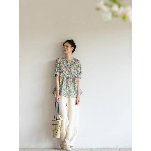 牧衣游原创 小碎花纯棉套头衫轻薄慵懒随性设计感文艺上衣 知云意 商品图2