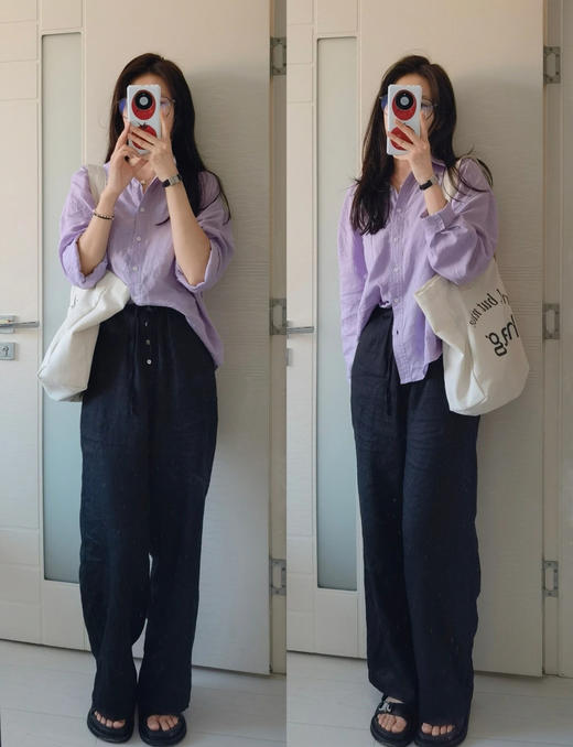 治愈贵妇紫老钱风棉麻衬衫防晒衫 商品图4