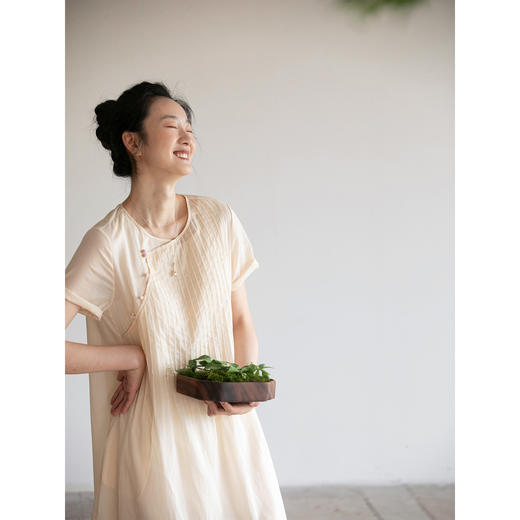 牧衣游原创100支精细纯棉打条连衣裙轻薄复古新中式改良旗袍 三夏 商品图3