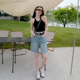 「K」洛诗琳44911土耳其长绒棉怀旧复古高腰显瘦五分牛仔裤女2403