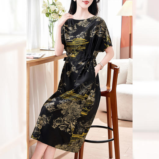TC 0307弹力缎真丝大码妈妈装连衣裙桑蚕丝裙 商品图1