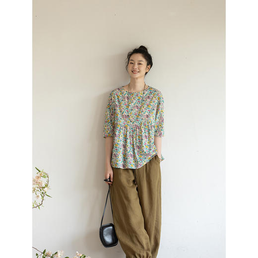 牧衣游原创 小碎花纯棉套头衫轻薄慵懒随性设计感文艺上衣 知云意 商品图3