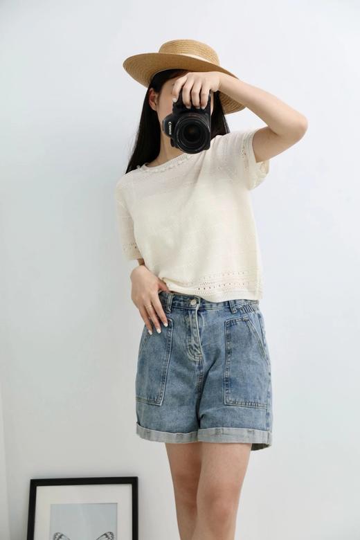 LPIUTY品牌直发！罗马夏日季风白~和纸纱镂空针织短袖 B017575 商品图4