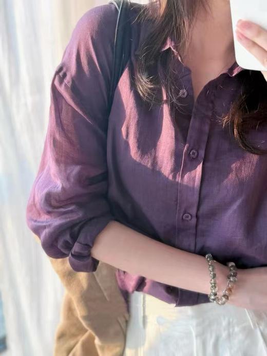 治愈贵妇紫老钱风棉麻衬衫防晒衫 商品图8
