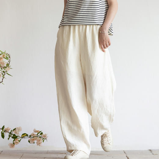 牧衣游原创 汉麻净色休闲裤轻薄清凉宽松简约百搭直筒长裤 入松林 商品图0