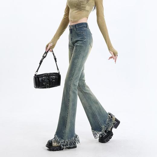 罗蒙女士四季款微喇牛仔裤休闲时尚百搭女长裤高腰显瘦牛仔裤 商品图1