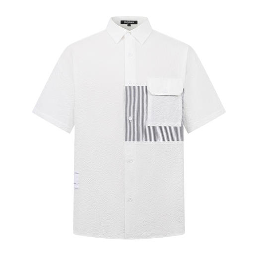 gxgjeans25夏热卖男士短袖衬衫拼接竖条纹宽松开衫校园通勤百搭男上衣K&C 商品图1