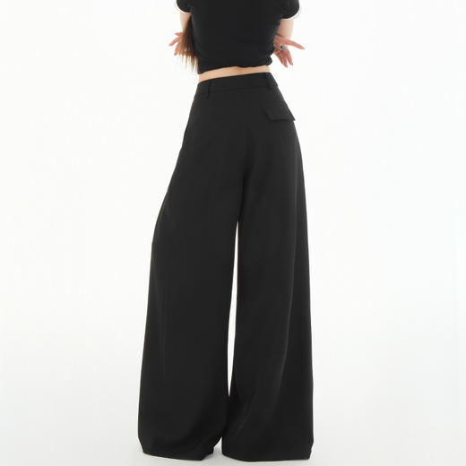 罗蒙女士春夏休闲西裤高腰宽松显瘦阔腿长裤休闲通勤女九分裤 商品图3