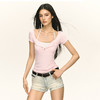 Ariseism  美式复古设计感烫钻假两件短袖T恤女夏季新款修身上衣 商品缩略图2