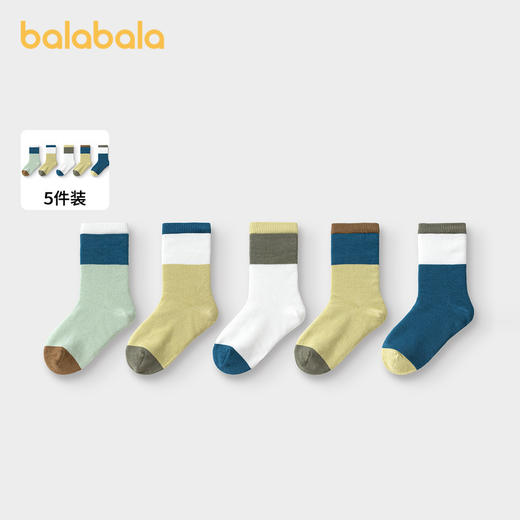 巴拉巴拉儿童袜子棉秋季新款百搭撞色学生袜男童女童中筒袜五双装 商品图0