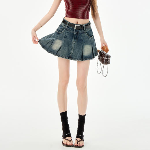 罗蒙女士夏季牛仔短裙休闲通勤高腰收腹显瘦A字裙修饰腿型女裙子 商品图2