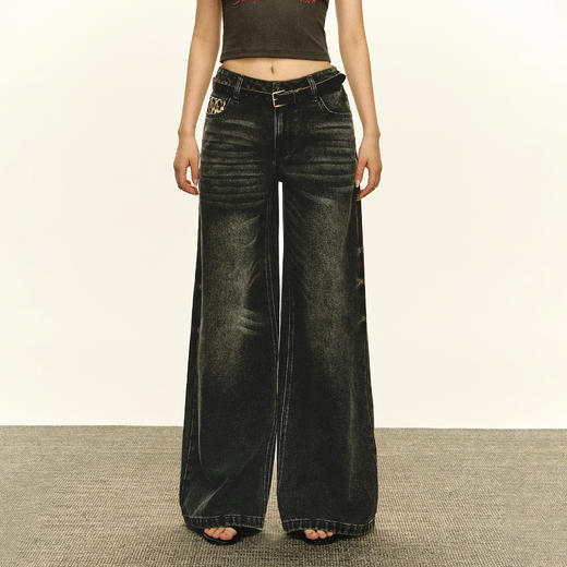 Ariseism 美式复古水洗牛仔裤女2025夏季新款修身休闲长裤子 商品图1