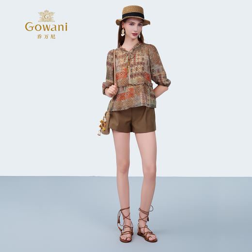 乔万尼2025新品波西米亚风木耳边领100%真丝衬衫上衣ED2C441 商品图3