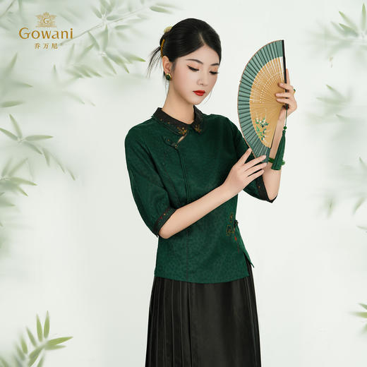 【松绿色】【香云纱】乔万尼新品2025新中式上衣刺绣真丝小衫ED2C503 商品图2