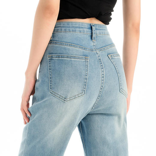 罗蒙女士高腰微喇牛仔裤夏季宽松显瘦梨型身材直筒长裤休闲时尚百搭女裤 商品图5