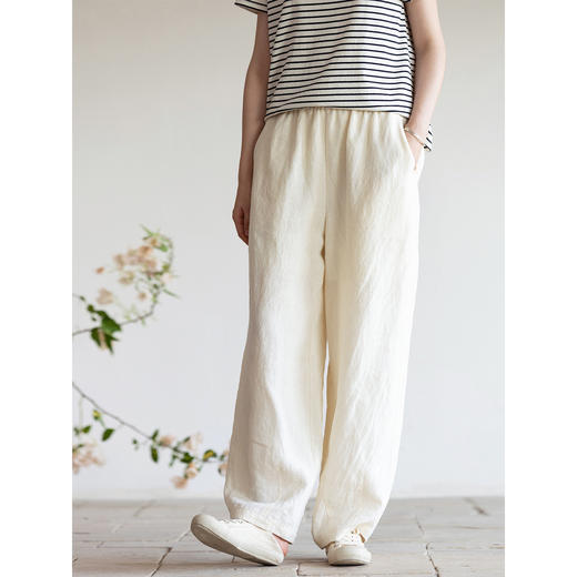 牧衣游原创 汉麻净色休闲裤轻薄清凉宽松简约百搭直筒长裤 入松林 商品图1