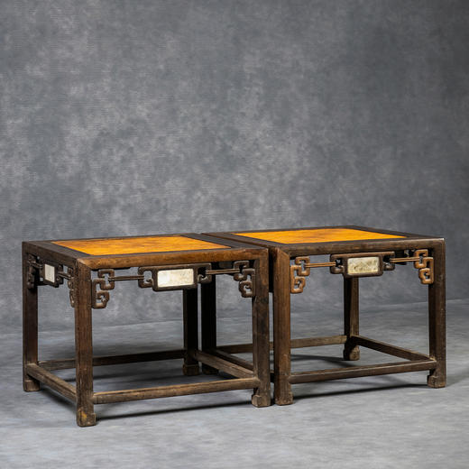 清中期	紫檀镶云石拐子纹四面平大禅凳（一对） 商品图2