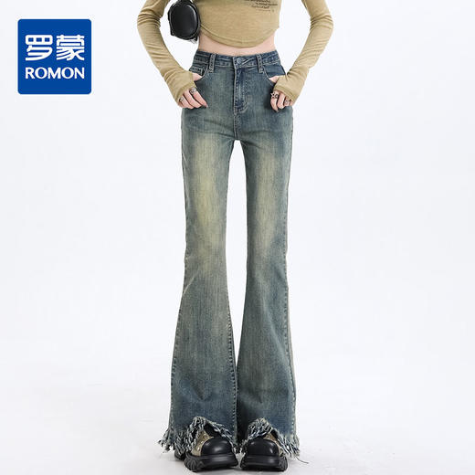 罗蒙女士四季款微喇牛仔裤休闲时尚百搭女长裤高腰显瘦牛仔裤 商品图0