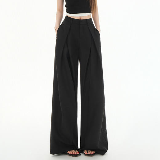 罗蒙女士春夏休闲西裤高腰宽松显瘦阔腿长裤休闲通勤女九分裤 商品图1
