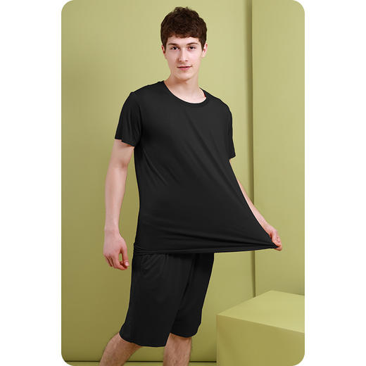 【居家服】【DF】男夏新5A抗菌除臭艾草防蚊弹力加肥大码休闲外穿居家短袖短裤套服 商品图5