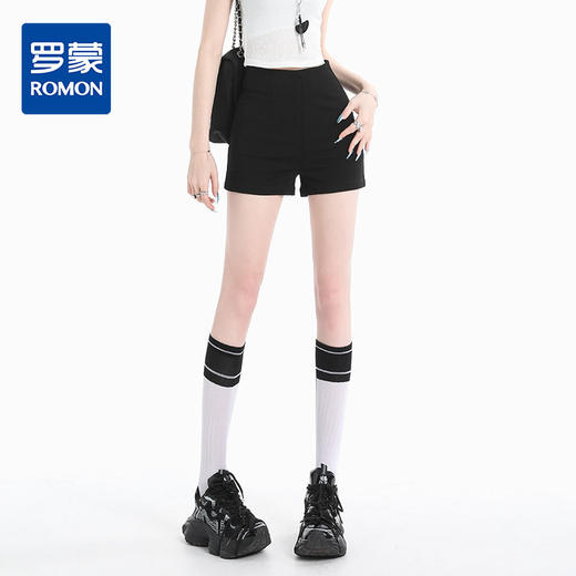 罗蒙女士夏季休闲短裤高腰显瘦直筒裤子时尚百搭通勤弹力女短裤 商品图0