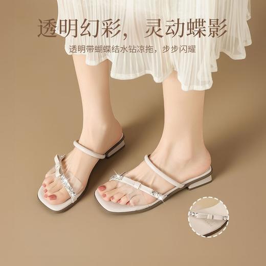 ZHR则则水钻粗跟拖鞋女2025新款夏季外穿配裙子软底一字拖凉拖女 商品图5