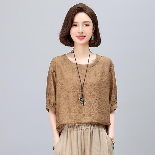中年妈妈薄款冰丝女夏季新款宽松大码遮肚子显瘦休闲上衣   HPT-YJT5515 商品图4
