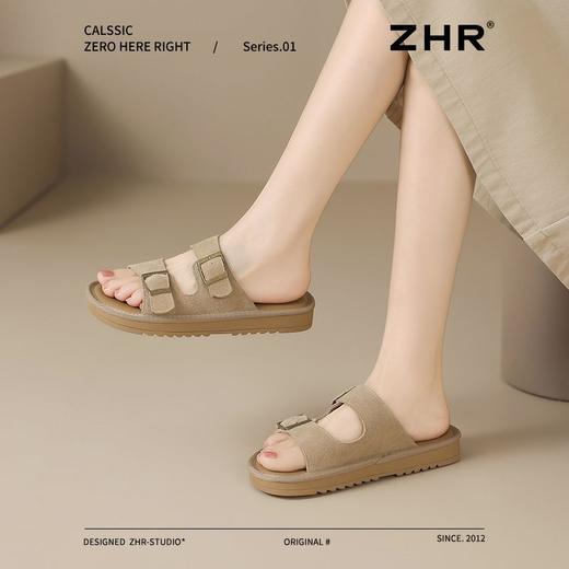 ZHR则则反绒牛皮勃肯拖鞋女外穿夏季百搭半拖勃肯鞋女沙滩凉拖鞋 商品图5