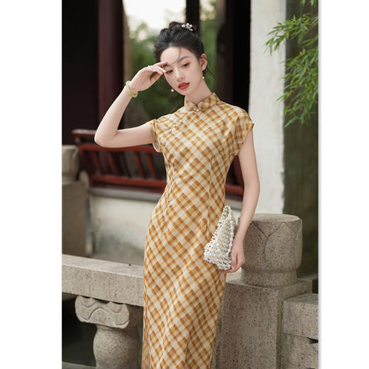 时尚年轻少女款，仿醋酸提花长款连袖旗袍SYK66882 商品图3