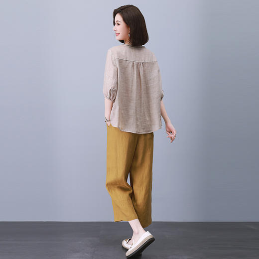 丁摩 苎麻女装两件套高端重工刺绣印花上衣休闲九分裤夏装2025新款麻料5ZF-905 商品图2