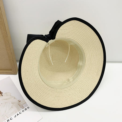 雀说草帽女包边开叉太阳帽蝴蝶结夏季大檐户外旅游防晒遮阳帽AL1633 商品图4