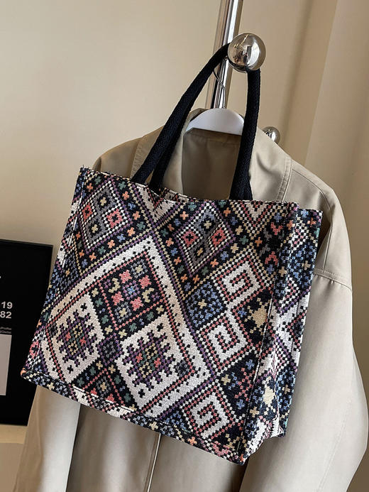 【大容量单肩托特包包女】新款时尚通勤帆布包 编织方包时尚手提妈咪包 商品图3