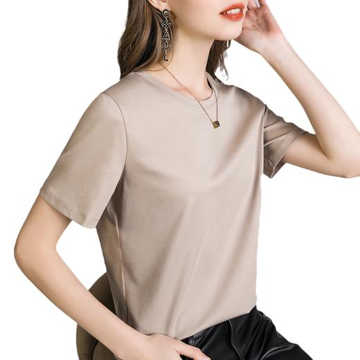 丁摩 口碑B入80s液氨白色短袖正肩t恤女夏季丝光棉V圆领打底衫体恤5ZF-A01 商品图4